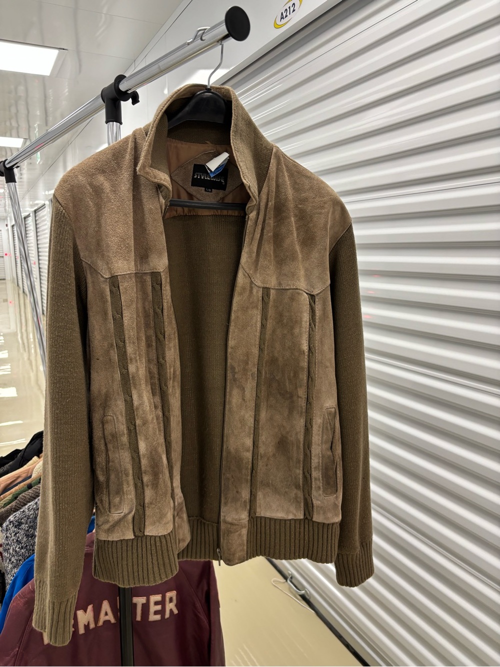 Suede & Knit Zip-Up Jacket in Taupe